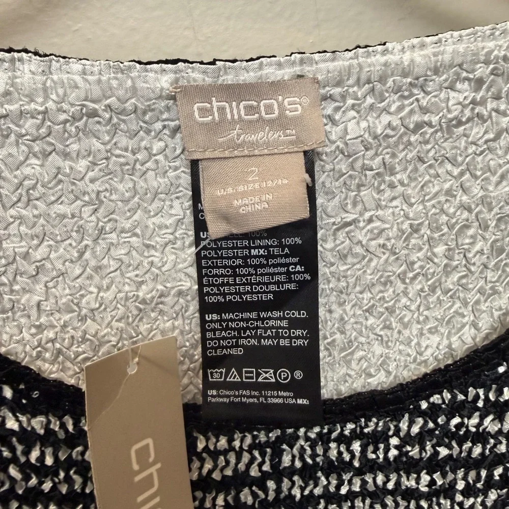 Chico's Travelers Crushed Tank Women Size 2 L 12/14 Black White NWT 570288663
